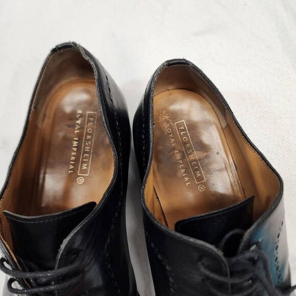 Florsheim Mens 12 Rucci Cap Toe Balmoral Oxford Black Leather Dress Shoes - Picture 8 of 10